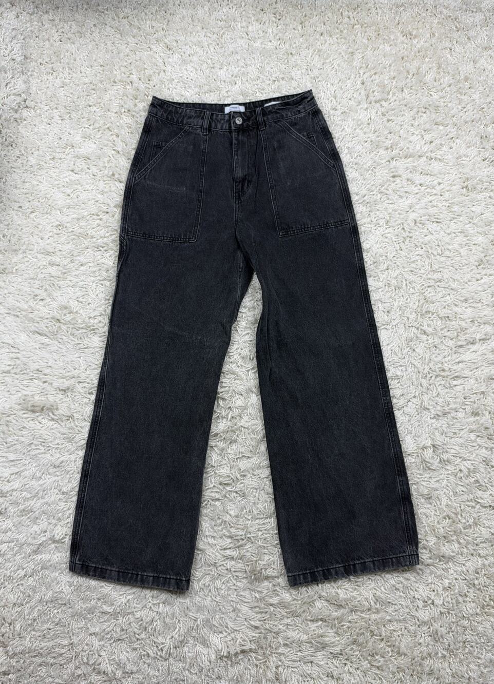 Forever 21 Premium Carpenter Jeans Womens 29 Black Wash High Rise Wide Leg Baggy